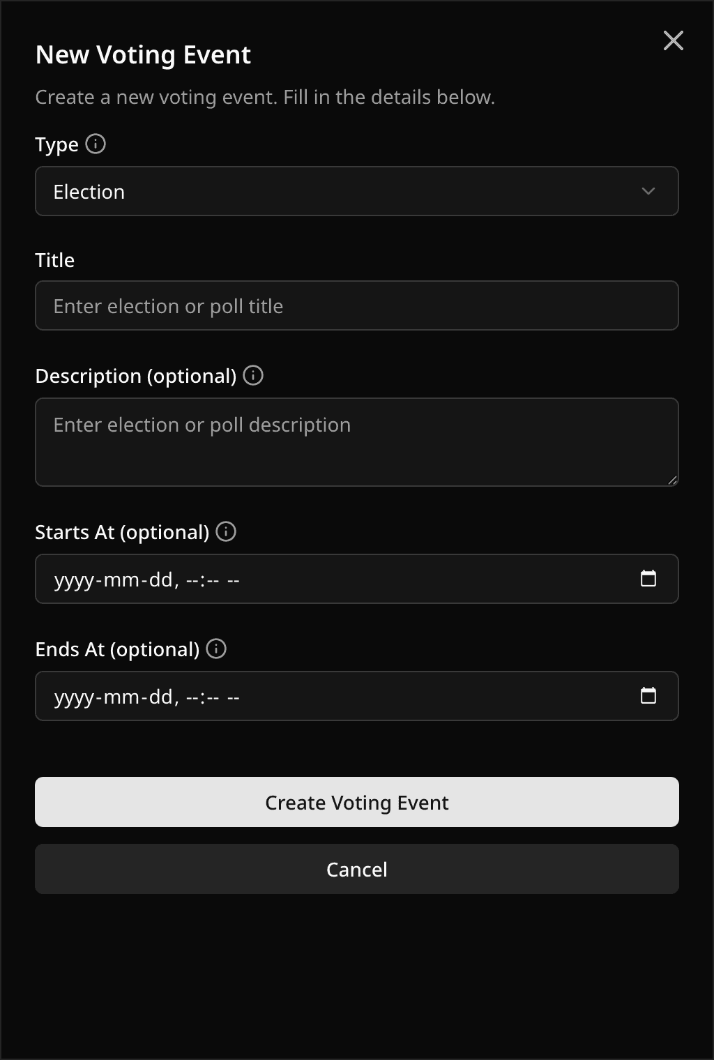 New Voting Event sheet