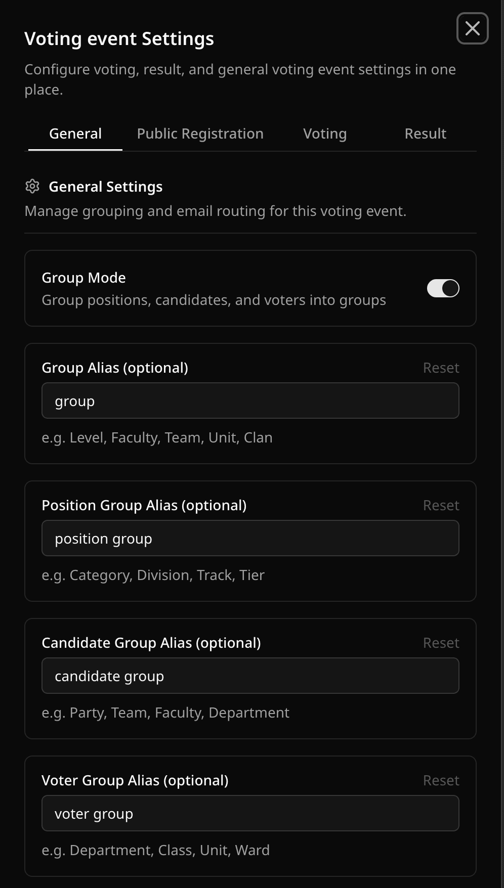 Group Mode setting in Voting Event Settings